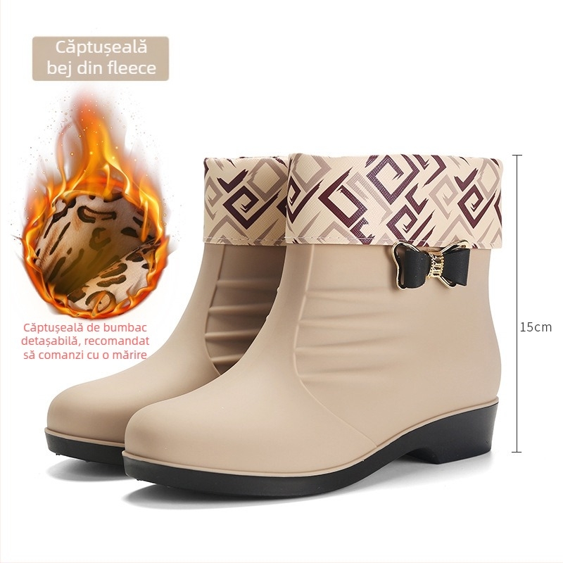 Cizme de ploaie pentru femei, căptușite cu fleece, stil coreean, impermeabile, talpă antiderapantă, gambă joasă