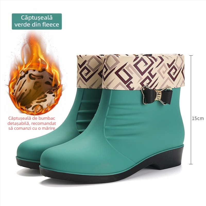 Cizme de ploaie pentru femei, căptușite cu fleece, stil coreean, impermeabile, talpă antiderapantă, gambă joasă