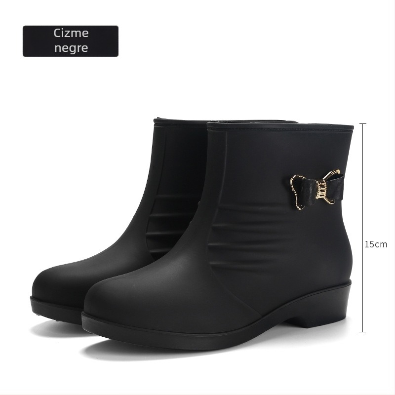 Cizme de ploaie pentru femei, căptușite cu fleece, stil coreean, impermeabile, talpă antiderapantă, gambă joasă