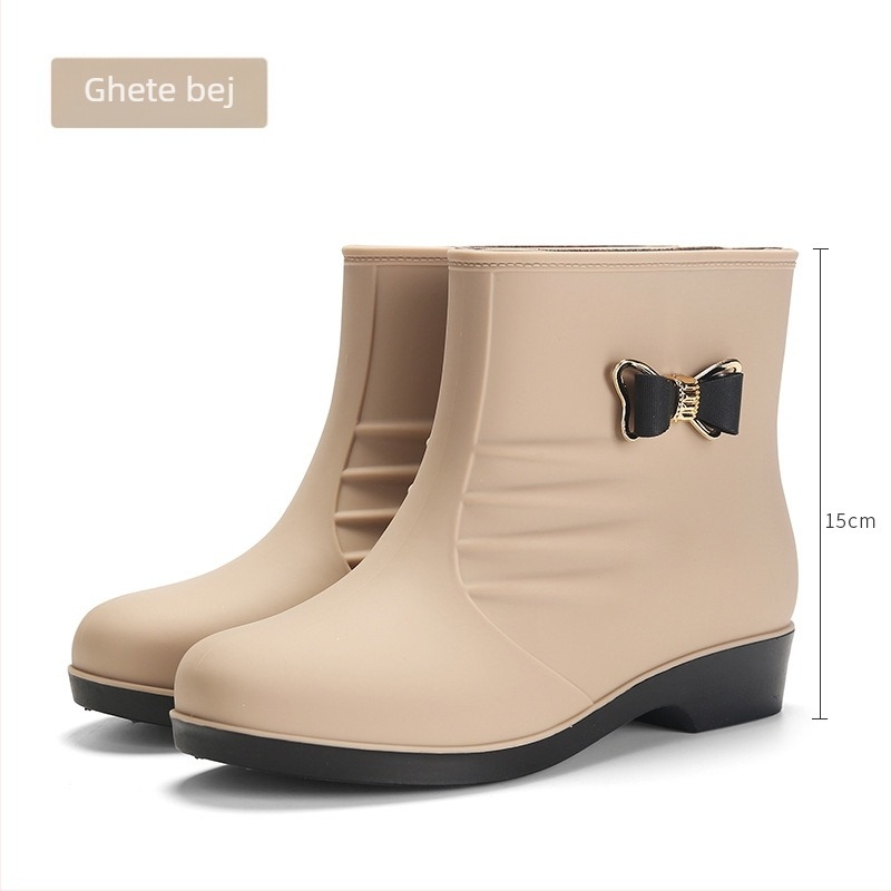 Cizme de ploaie pentru femei, căptușite cu fleece, stil coreean, impermeabile, talpă antiderapantă, gambă joasă