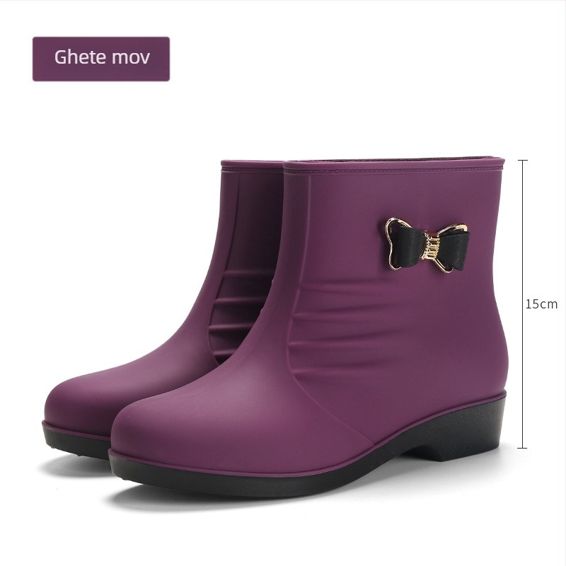 Cizme de ploaie pentru femei, căptușite cu fleece, stil coreean, impermeabile, talpă antiderapantă, gambă joasă