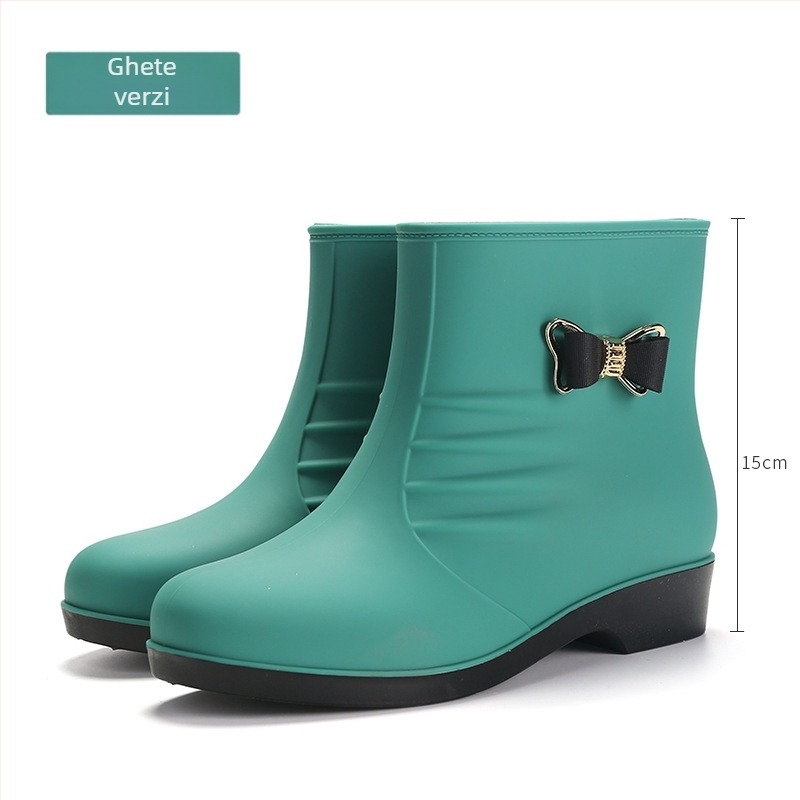 Cizme de ploaie pentru femei, căptușite cu fleece, stil coreean, impermeabile, talpă antiderapantă, gambă joasă