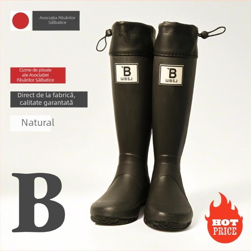 Cizme de ploaie din cauciuc pentru femei, gambă înaltă, talpă plată, culoare solidă, închidere overshoes