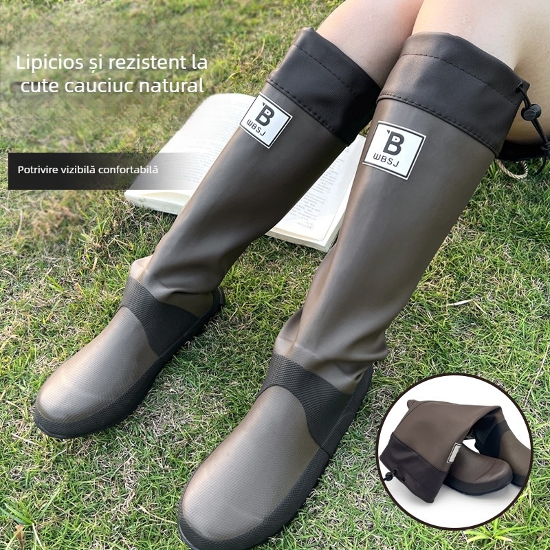 Cizme de ploaie din cauciuc pentru femei, gambă înaltă, talpă plată, culoare solidă, închidere overshoes