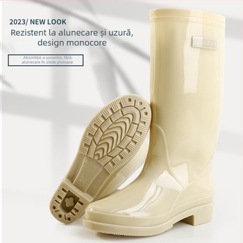 Cizme de ploaie pentru femei, tub înalt din PVC, impermeabile, antiderapante, toc mic 1–3 cm