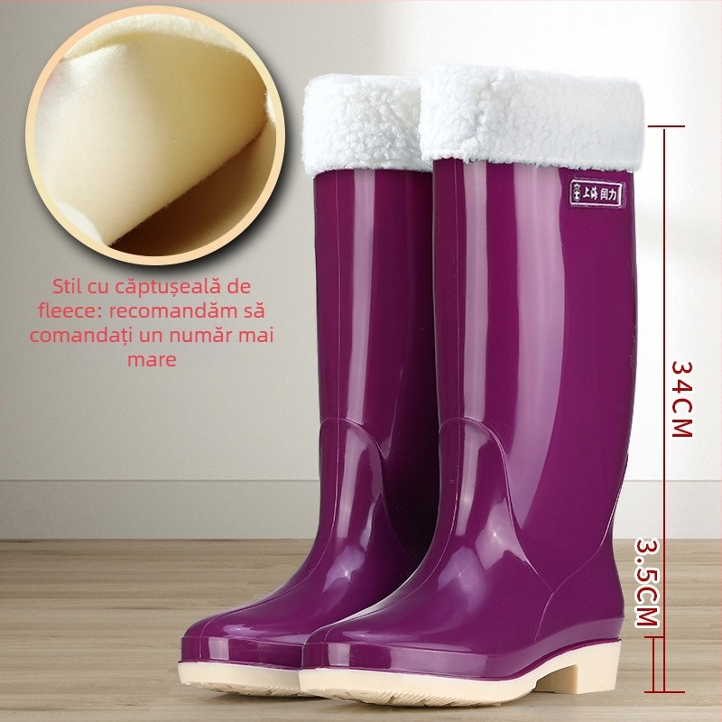 Cizme de ploaie pentru femei, tub înalt din PVC, impermeabile, antiderapante, toc mic 1–3 cm
