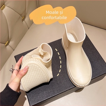 Cizme de ploaie din PVC pentru femei, glezna joasă, antiderapante, talpă groasă, toc plat, pentru toate cele patru sezoane