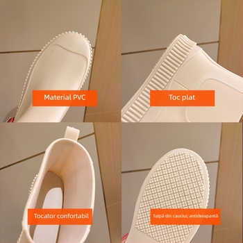 Cizme de ploaie din PVC pentru femei, glezna joasă, antiderapante, talpă groasă, toc plat, pentru toate cele patru sezoane