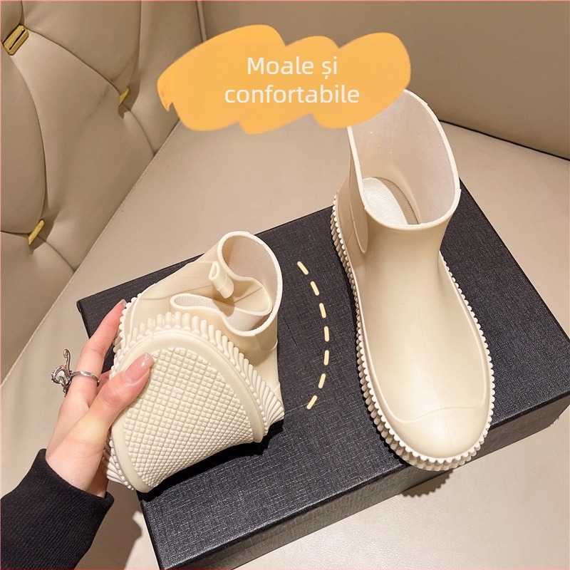 Cizme de ploaie din PVC pentru femei, glezna joasă, antiderapante, talpă groasă, toc plat, pentru toate cele patru sezoane