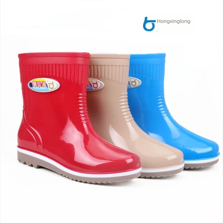 Cizme de ploaie pentru femei din PVC, impermeabile, gambă scurtă, toc mic 1-3 cm, partea superioară din PVC, pentru toate anotimpurile