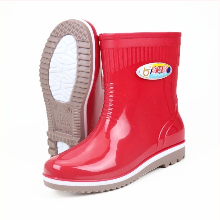 Cizme de ploaie pentru femei din PVC, impermeabile, gambă scurtă, toc mic 1-3 cm, partea superioară din PVC, pentru toate anotimpurile