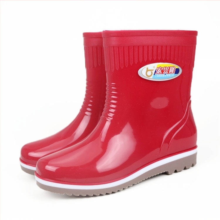 Cizme de ploaie pentru femei din PVC, impermeabile, gambă scurtă, toc mic 1-3 cm, partea superioară din PVC, pentru toate anotimpurile