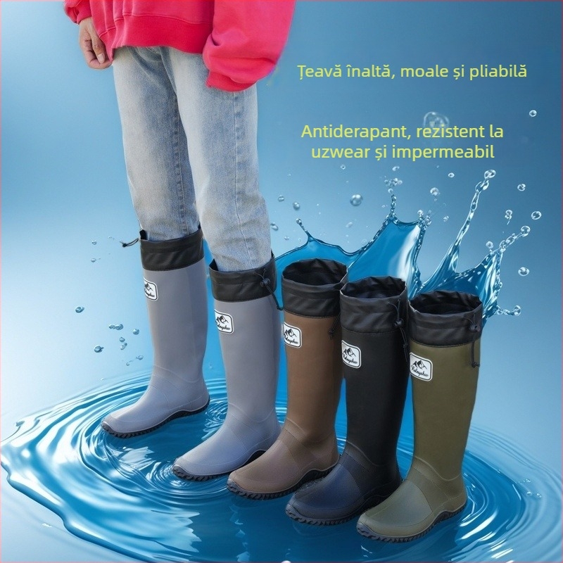 Cizme de ploaie pentru femei RainyShow - pliabile, cilindru înalt, impermeabile, PVC partea superioară, patru sezoane