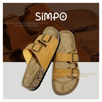 Birkenstock papuci de femei din plută, antiderapant, talpă PVC, pentru plajă și casă — partea superioară din piele sintetică