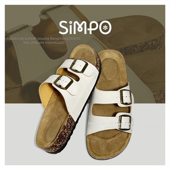 Birkenstock papuci de femei din plută, antiderapant, talpă PVC, pentru plajă și casă — partea superioară din piele sintetică