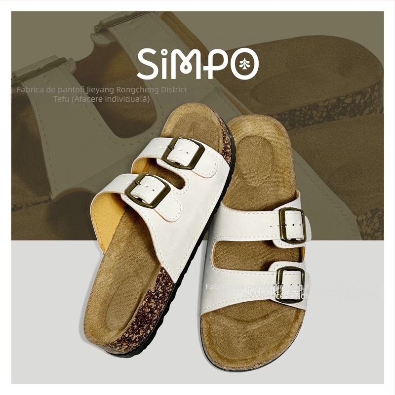 Birkenstock papuci de femei din plută, antiderapant, talpă PVC, pentru plajă și casă — partea superioară din piele sintetică
