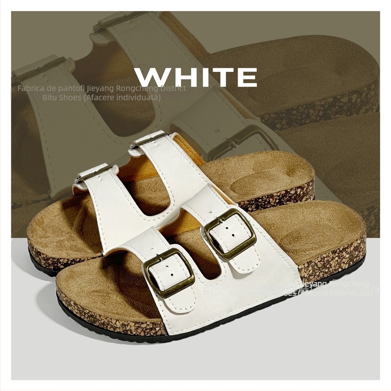 Birkenstock papuci de femei din plută, antiderapant, talpă PVC, pentru plajă și casă — partea superioară din piele sintetică