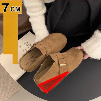 Pantofi damă în stil Birkenstock, cu talpă groasă pentru creșterea înălțimii până la 7 cm, partea superioară din piele microfibră, talpă din cauciuc, construcție vulcanizată, ușoare și antiderapante
