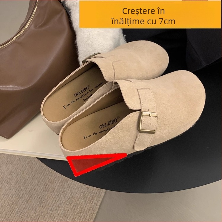 Pantofi damă în stil Birkenstock, cu talpă groasă pentru creșterea înălțimii până la 7 cm, partea superioară din piele microfibră, talpă din cauciuc, construcție vulcanizată, ușoare și antiderapante