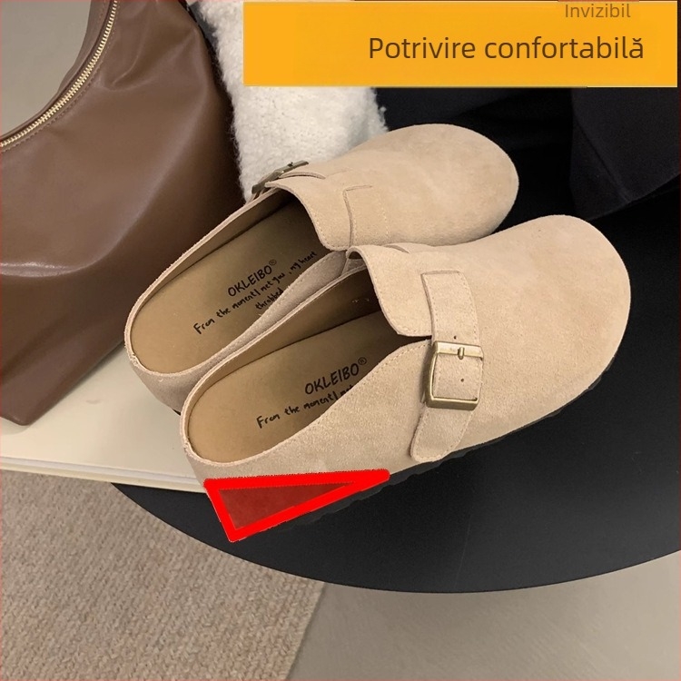 Pantofi damă în stil Birkenstock, cu talpă groasă pentru creșterea înălțimii până la 7 cm, partea superioară din piele microfibră, talpă din cauciuc, construcție vulcanizată, ușoare și antiderapante