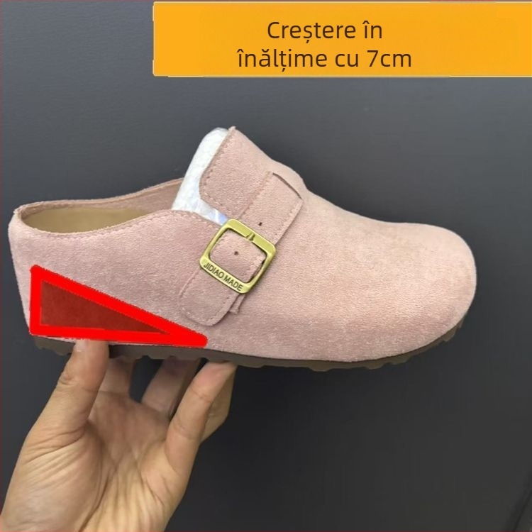 Pantofi damă în stil Birkenstock, cu talpă groasă pentru creșterea înălțimii până la 7 cm, partea superioară din piele microfibră, talpă din cauciuc, construcție vulcanizată, ușoare și antiderapante