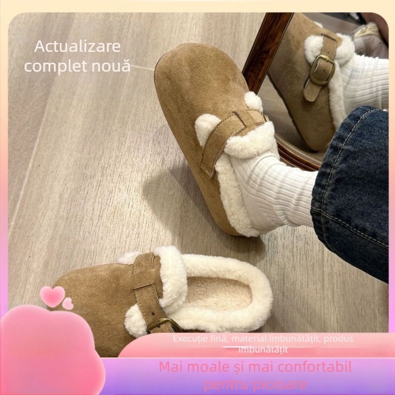 Papuci de damă în stil Birkenstock, talpă groasă, partea superioară din velur, interior din piele, talpă din cauciuc, antiderapante