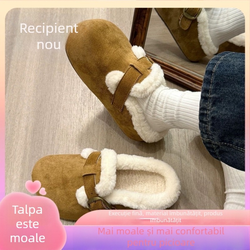 Papuci de damă în stil Birkenstock, talpă groasă, partea superioară din velur, interior din piele, talpă din cauciuc, antiderapante