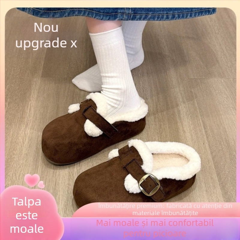 Papuci de damă în stil Birkenstock, talpă groasă, partea superioară din velur, interior din piele, talpă din cauciuc, antiderapante