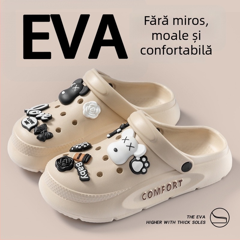 Sandale EVA cu talpă groasă, antiderapantă, închidere cu cataramă, înălțime toc 7 cm, vară