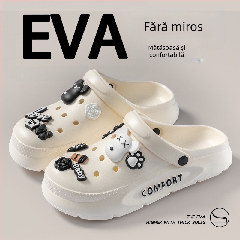 Sandale EVA cu talpă groasă, antiderapantă, închidere cu cataramă, înălțime toc 7 cm, vară