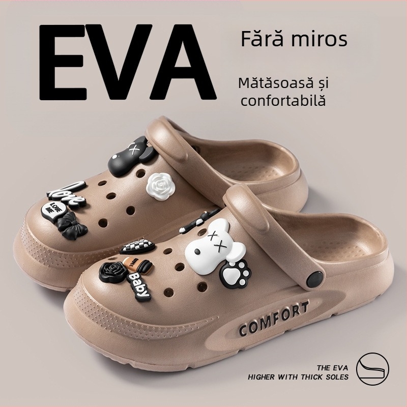 Sandale EVA cu talpă groasă, antiderapantă, închidere cu cataramă, înălțime toc 7 cm, vară