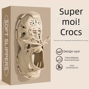 Sandale pentru bărbați din EVA, închidere frontală cu șiret, respirabile, talpă EVA turnată, vârf rotund