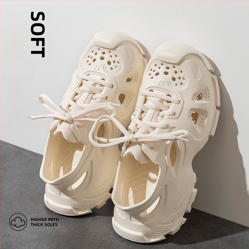 Sandale pentru bărbați din EVA, închidere frontală cu șiret, respirabile, talpă EVA turnată, vârf rotund