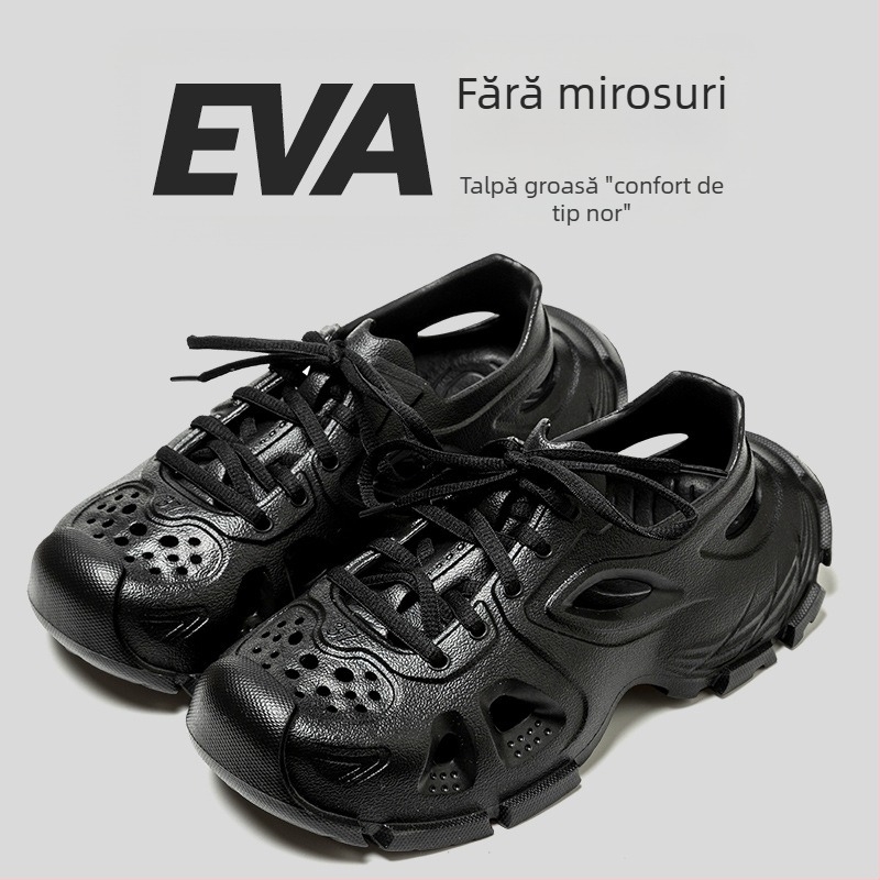 Sandale pentru bărbați din EVA, închidere frontală cu șiret, respirabile, talpă EVA turnată, vârf rotund