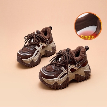 Pantofi sport femei cu înălțime de 8 cm, talpă groasă, stil coreean, încălțăminte sport caldă, partea superioară din lână de oaie, căptușeală din plasă, talpă din poliuretan