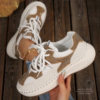 Adidași casual cu șireturi, talpă cu platformă groasă, partea superioară PU și talpă din cauciuc, pentru toate anotimpurile