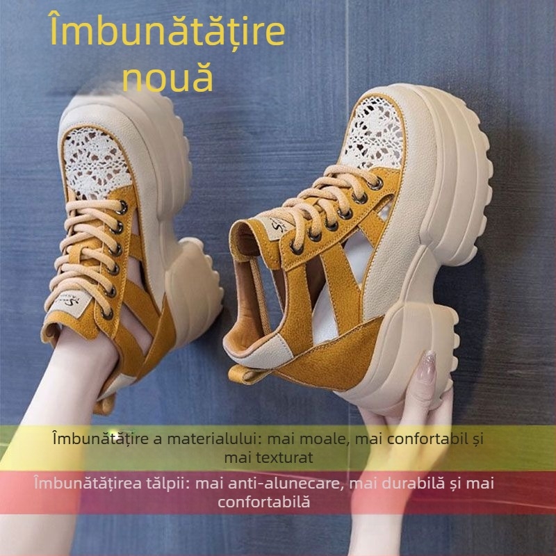 Sandale platformă pentru femei, toc ascuns, vârf închis, șnur în față, PU partea superioară, talpă din cauciuc