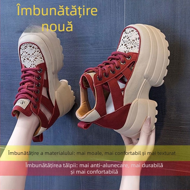 Sandale platformă pentru femei, toc ascuns, vârf închis, șnur în față, PU partea superioară, talpă din cauciuc