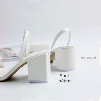 Annelie sandale romane, PU partea superioară, vârf pătrat, toc înclinant 6–8 cm, curea elastică