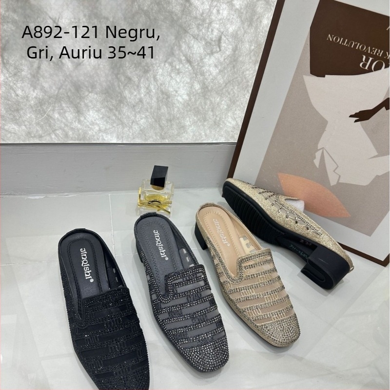 Jinqishi A892-121 Papuci femei cu deget închis, stil coreean, slip-on, PU partea superioară, TPU talpă, vară 2025