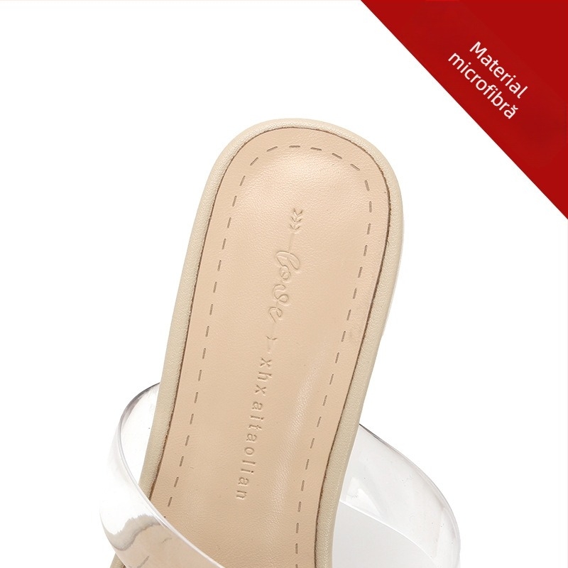 Sandale din piele de oaie pentru femei - talpă PU, stil roman, vârf pătrat, toc înclinat