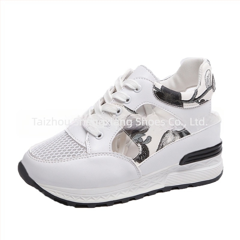 Sandale sport respirante cu plasă perforată, ridicare internă, închidere cu șireturi, vârf rotund, partea superioară PU, talpă din cauciuc