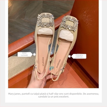 Sandale pentru femei cu vârf pătrat, toc pană, partea superioară din microfibră, talpă din cauciuc, închidere cu cataramă