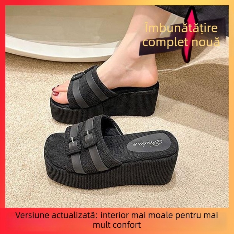 Sandale cu toc în formă de cui, cataramă pătrată, talpă groasă 3 cm, partea superioară PU și căptușeală PU, talpă din cauciuc