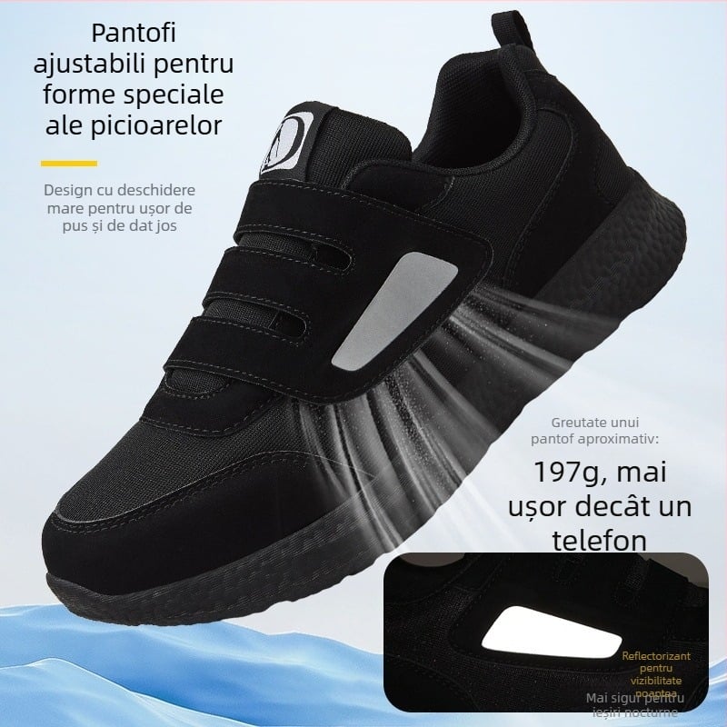 Încălțăminte unisex de toamnă pentru plimbări, din piele artificială și țesătură, închidere Velcro, vârf rotund, toc redus 1–3 cm