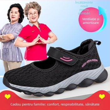 Încălțăminte unisex pentru plimbări cu șireturi, Flying-Weave pe exterior, vârf rotund, talon scăzut 1–3 cm, toamnă 2024