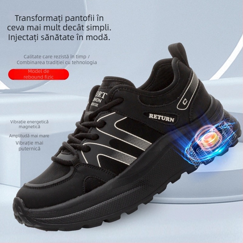 Pantofi de masaj pentru femei cu energie magnetică și vibrații — piele naturală, vârf rotund, șiret în față, toc mediu 3–5 cm, toamnă 2024