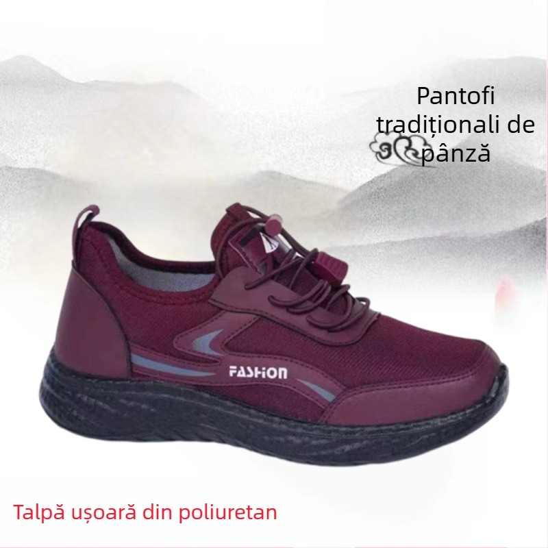 Pantofi de plimbare pentru femei cu talpă ușoară din PU, upper din plasă, șiret frontal, vârf rotund, stil casual de toamnă