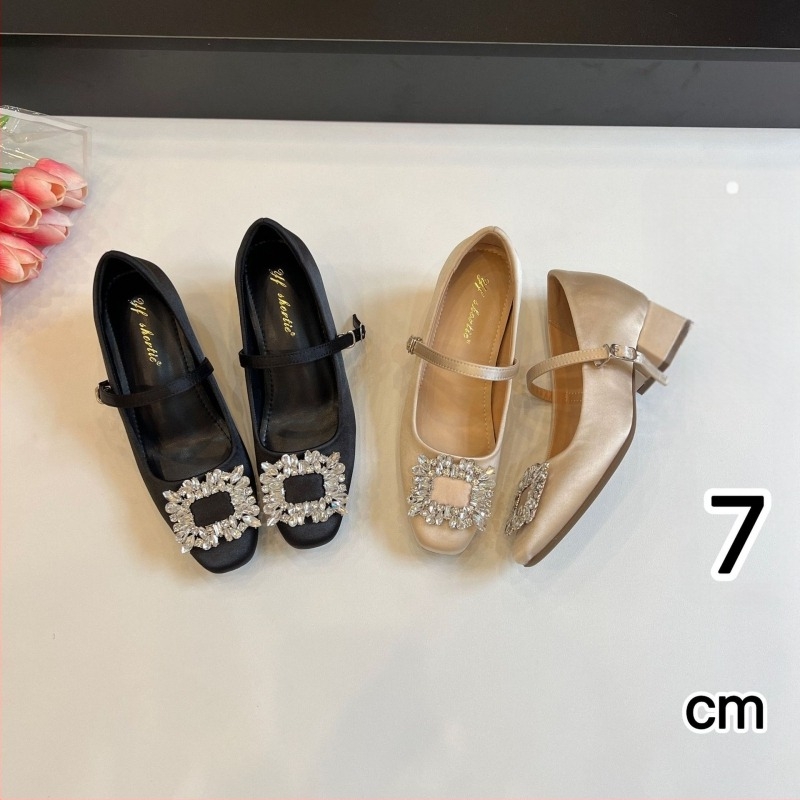 Pantofi Mary Jane din satin, cataramă pătrată cu pietre strălucitoare, interior cu creștere a înălțimii, toc înalt