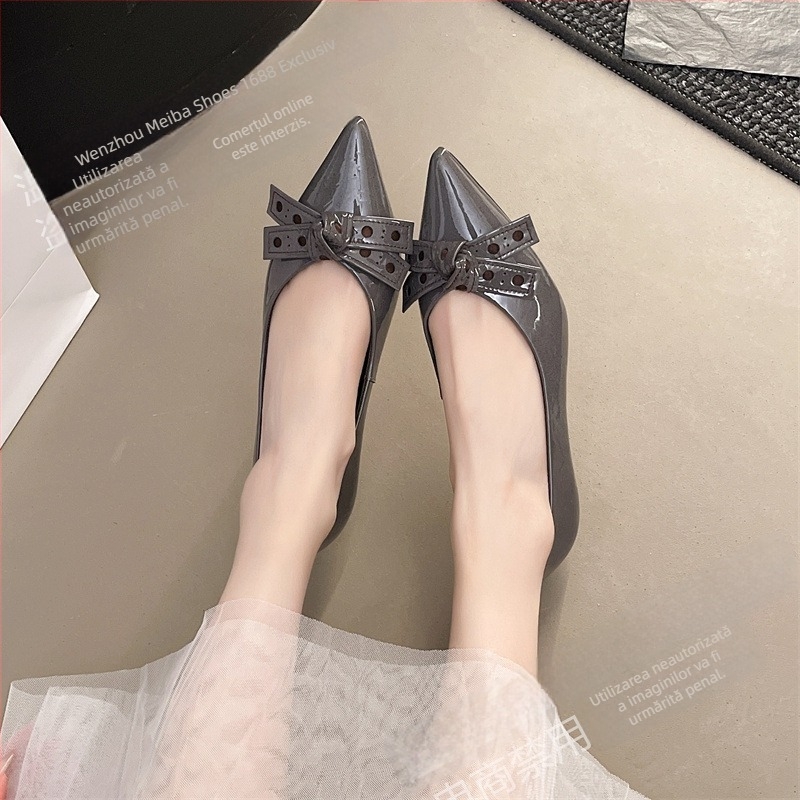 Pantofi Daphne pentru femei – vârf ascuțit, din piele de vițel lacuit, toc mediu 3-5 cm, căptușeală din piele de oaie, talpă din cauciuc